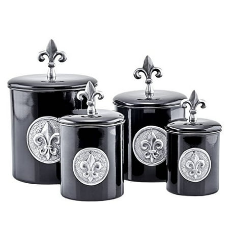 Black Stainless Steel 4 Piece Fleur De Lis Canister Set