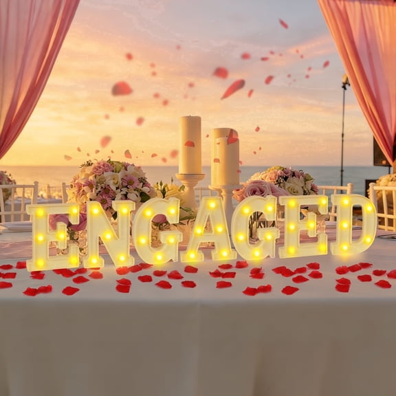 HKKDKTA 7Pcs Engagement Party Decorations, Engaged Light up Letters Sign Table Decor for Wedding Engagement Bridal Shower, Warm Yellow Light Engage Gift