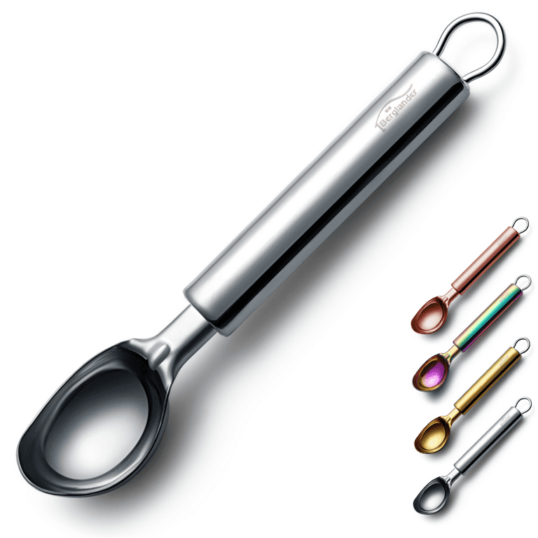 Reanea Ice Cream Scoop, Stainless Steel Cookie Melon Baller Scooper Cones, Specialty Tools and Gadgets Food Spoon, Size: 9.8 x 3.9 x 0.8, Silver