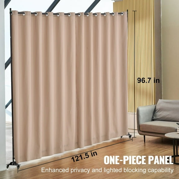 96" W x 120" H Portable Room Divider with Wheels - Brown Folding Privacy Screen Panel for Office, Bedroom, Dining Room, Study | Easy Move Curtain Divider Stand