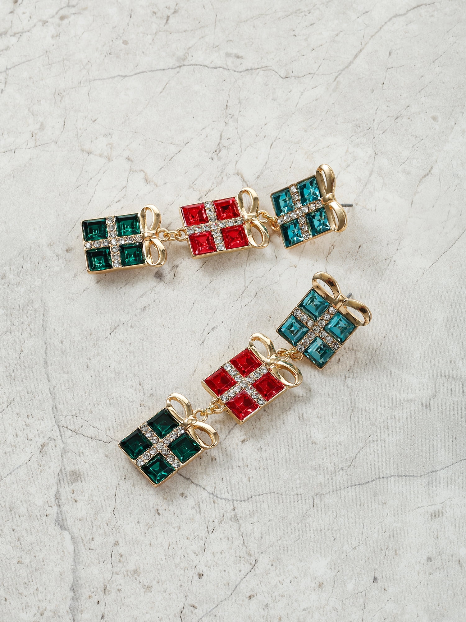 Holiday Time Blue, Red and Green Present Earrings, 1 Pair
