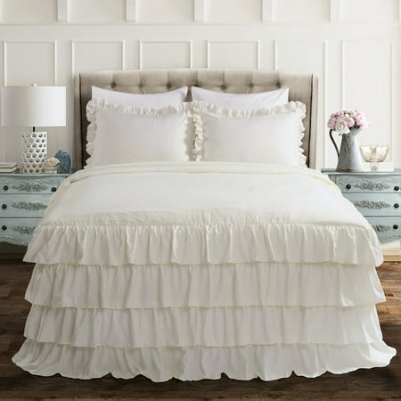 Queen 3pc Allison Ruffle Skirt Bedspread Set Ivory - Lush Décor