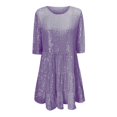 thumbnail image 2 of Robe Femme Épaules Dénudées Robe Formelle Dames Paillettes Sequins Col Rond Manches Courtes Grande Ampleur Robe Mignonne Vêtements Femme Adulte Violet Taille g, 2 of 6