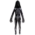 thumbnail image 4 of Halloween Skeleton Costume for Kids Black and White Scary Skeleton Jumpsuit Onesie Dress up with Hood and Mask 4-5Years(120), 4 of 7