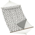 thumbnail image 1 of 2-Person Hammock with Stand – Cotton Rope Hammock with Polyester Pad, Adjustable Steel Frame, 2-in-1 Design for Patio, Backyard, Garden & Beach – Light Gray Stripes, 1 of 8