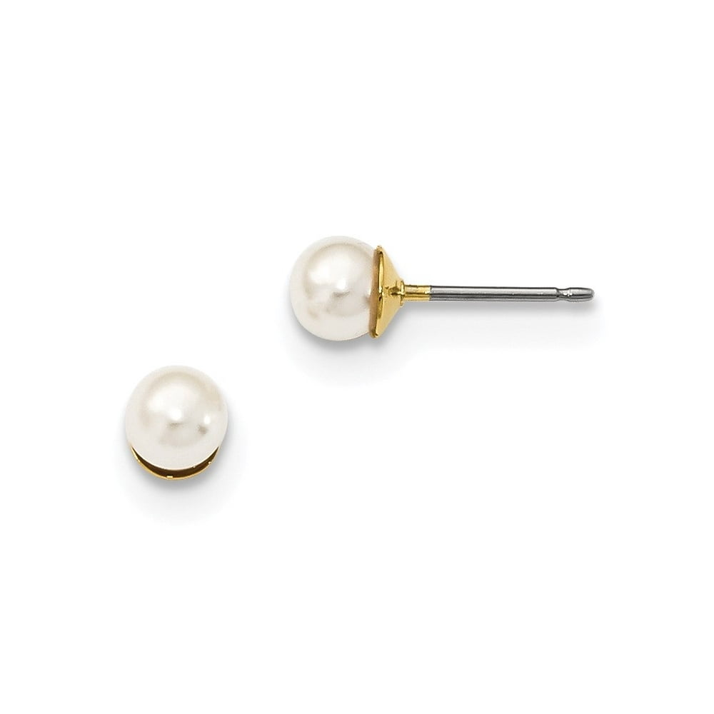 JewelryWeb - Gold-tone Surgical steel post Simulated Pearl 5mm Post ...