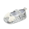thumbnail image 2 of CUZIBR Toddler Baby Girls Sandals Sparkly Sequins Cute Bow Mary Jean Princess Shoes Floor Barefoot Non- Walking Sandals Flat Soles Summer Lightweight Casual Footwear ,Silver,6-12 Months, 2 of 3