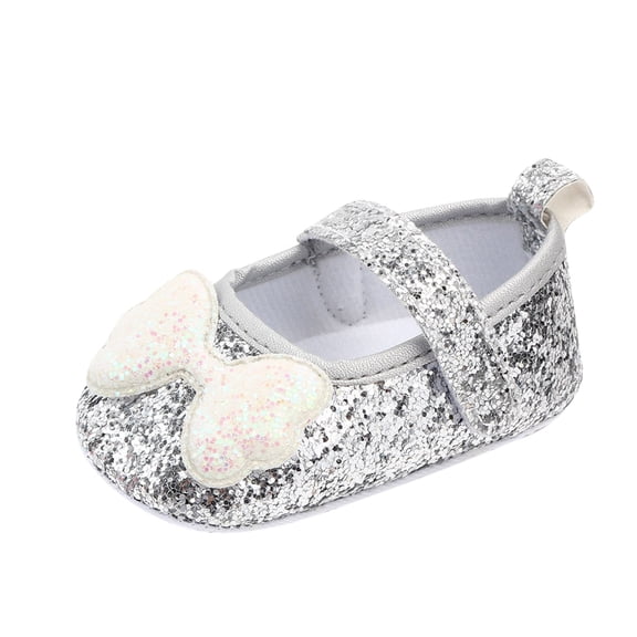 JAJAHO Toddler Baby Girls Mary Jane Sandals Princess Dress Shoes Glitter Sequins Bowknot Soft Sole First Walking Hook And Loop Flats Trendy Shoe