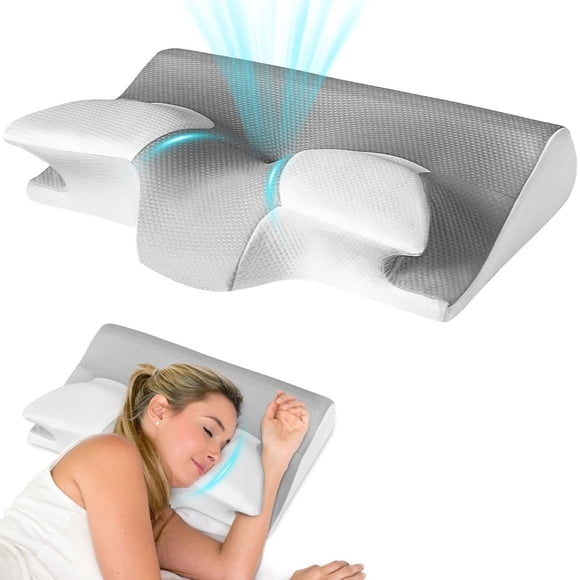 Almohadas Memory Foam, Almohada Ortopedica Cervical para Dormir el Diseño Ortopédico Ergonómico Alivia el Dolor de Cuello, Adecuada para Dormir de Lado, Espalda o Panza con Fundas Almohadas