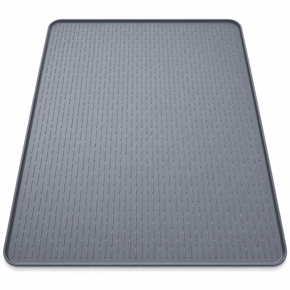 Silicone Cat Litter Mat, 28 x 20 in, Waterproof Non-Slip Raised-Edge Litter Trapping Mat, Gray