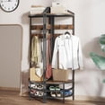 thumbnail image 4 of Corner Hall Tree, Industrial 4-Tier Coat Rack with Shoe Storage, 8 Movable Hooks and 2 Storage Shelves, Freestanding Entryway Coat Rack with Steel Frame for Hallway, Rustic Brown, 4 of 6