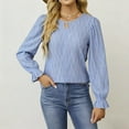 thumbnail image 7 of Lenpel Blouses for Women Dressy Casual Ruffle Long Sleeve Crew Neck Cut out Textured Business Work Shirts Loose Tunic Tops(Light Blue,X-Large), 7 of 7