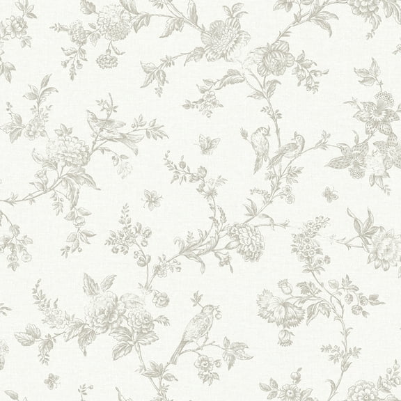 Chesapeake Nightingale Taupe Floral Trail Wallpaper