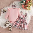 thumbnail image 2 of HCNTES Baby Girl Winter Clothes Baby Girl Clothes Fall Winter Outfit Long Sleeve Ruffle Solid Romper Plaid Skirt Bow Headband 3 Pcs Set, 2 of 8