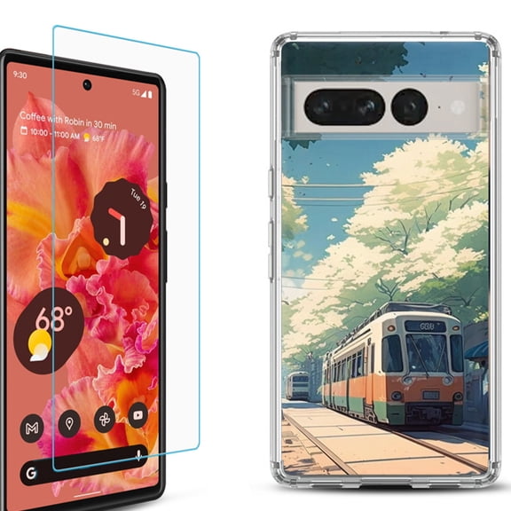 Shockproof Bumper Phone Case for Google Pixel 7, with Tempered Glass Screen Protector, by OneToughShield ® - Kyoto Summer