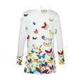 thumbnail image 4 of Qiylii Female Loose T shirt, Butterfly/ Flower Print O-Neck Long Sleeve Tops, 4 of 9