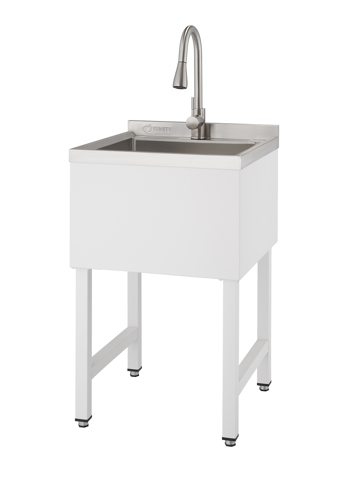 TRINITY BASICS | 18x16x13 Basin | Stainless Steel Utility Sink | NSF | w/ Pull-Out Faucet | White