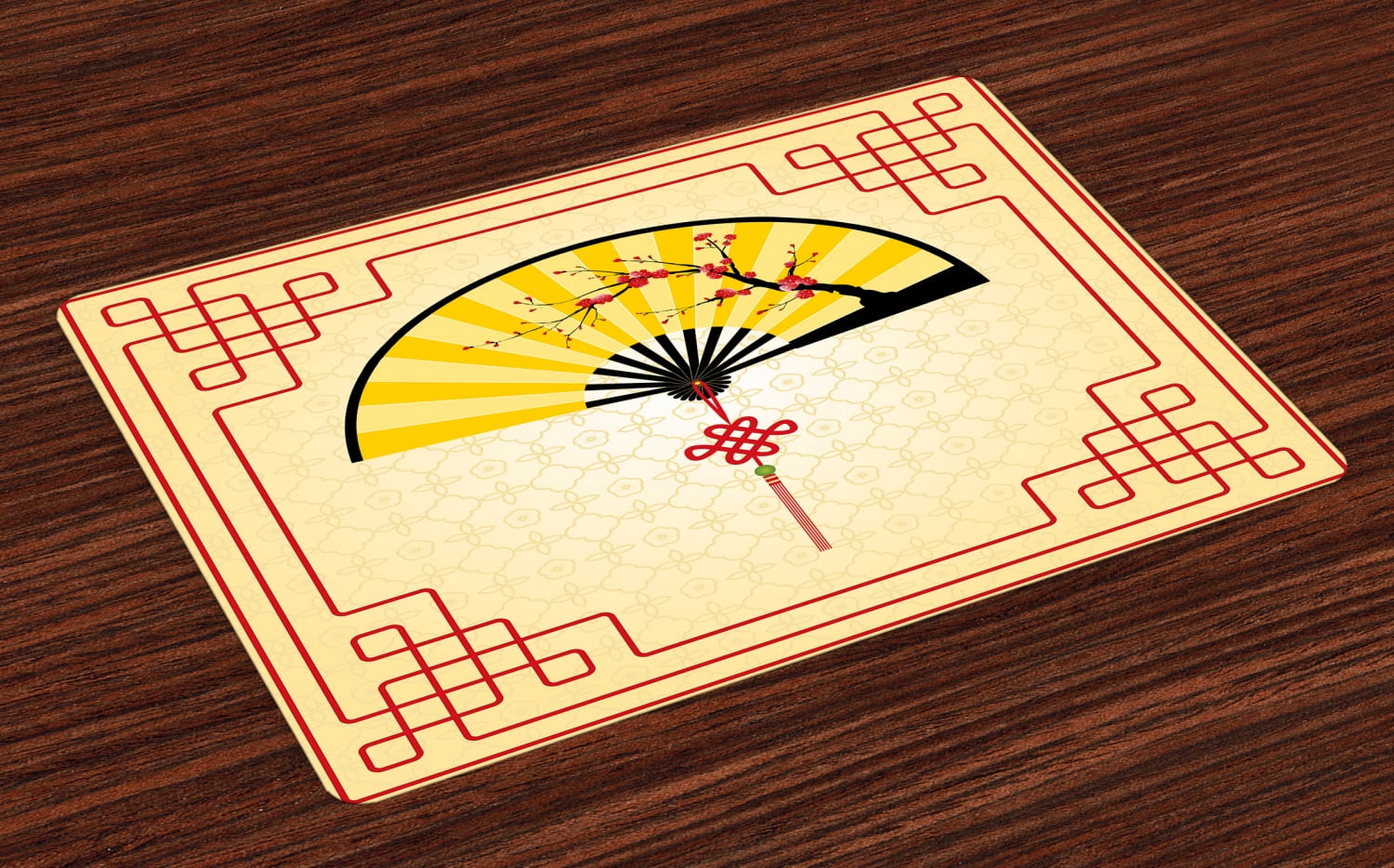 Asian Placemats Set of 4 Japanese Culture Hand Fan with Cherry Blossom