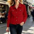thumbnail image 4 of Xaqiouau Denim Jacket Women Cropped Jean Jacket Women Casual Button Down Long Sleeve Denim Jacket with Pockets Lightweight Jean Coat, 4 of 5