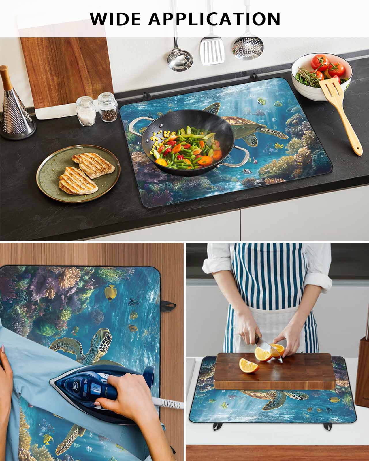 nqOlkjepod Large Induction Cooktop Protector Mat 24"x21", Coastal Turtle Stove Top Covers for Electric Stove, Turquoise Tropical Ocean Animal Coral Stove Burner Cover Mats, Glass Top Stove Cover
