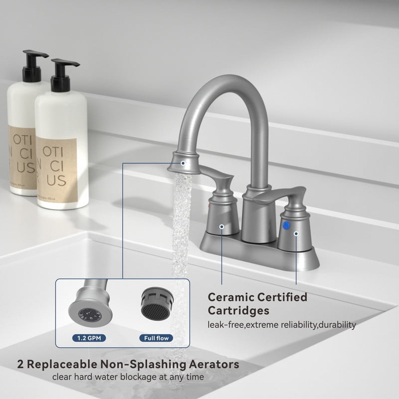 AUKTOPT Bathroom Faucet 3 Hole, Centerset 4 Inch Faucet 2 Handle Bathroom Sink Faucet Lead-Free with Pop up Drain, Brushed Nickle