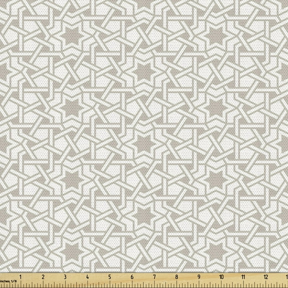 Moroccan Sofa Upholstery Fabric by the Yard, Classical Line Pattern Middle Cultures with Stars Oriental Motifs, Decorative Fabric for DIY Home Accents, 10 Yards, Taupe White by Ambesonne