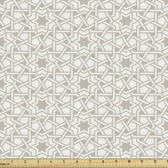 Moroccan Sofa Upholstery Fabric by the Yard, Classical Line Pattern Middle Cultures with Stars Oriental Motifs, Decorative Fabric for DIY Home Accents, 10 Yards, Taupe White by Ambesonne
