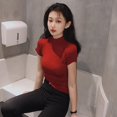 thumbnail image 4 of Chemises Demi-Col Roulé à Manches Courtes pour Femmes Tops Tricotés Tops Chemises Slim, 4 of 7