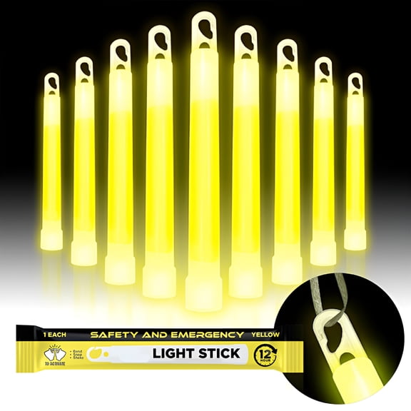 HIBIBUD Emergency Safety Military Grade Glow Sticks, 10Pcs, 6" Ultra Bright Light Sticks with 12 Hours Duration. Great for Hiking, Party, Camping, Blackouts, Hurricane And Survival Kits (Yellow)