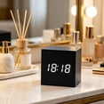 thumbnail image 5 of VAIFTILNO Minimal Wooden Block Digital Desk Clock, 2.4in Cube with Voice Control, Alarm, Time, Date, Temperature Display for Bedroom Office (Black), 5 of 8