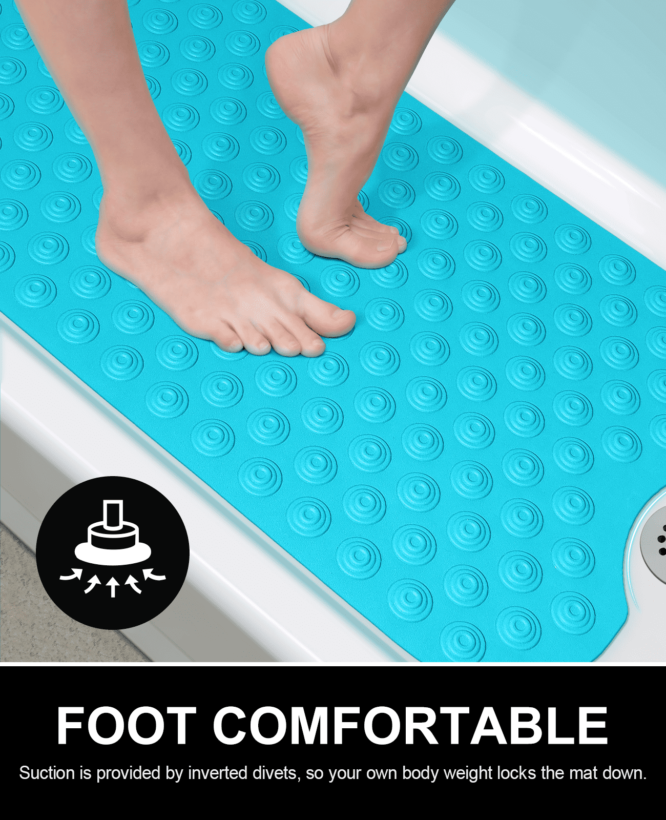 OTHWAY No Suction Cup Bath Mat: 39x16inch Extra Long Bathmat, Machine Washable, Made of Nature Rubber, Protect Your Bathtub (Dark Blue)