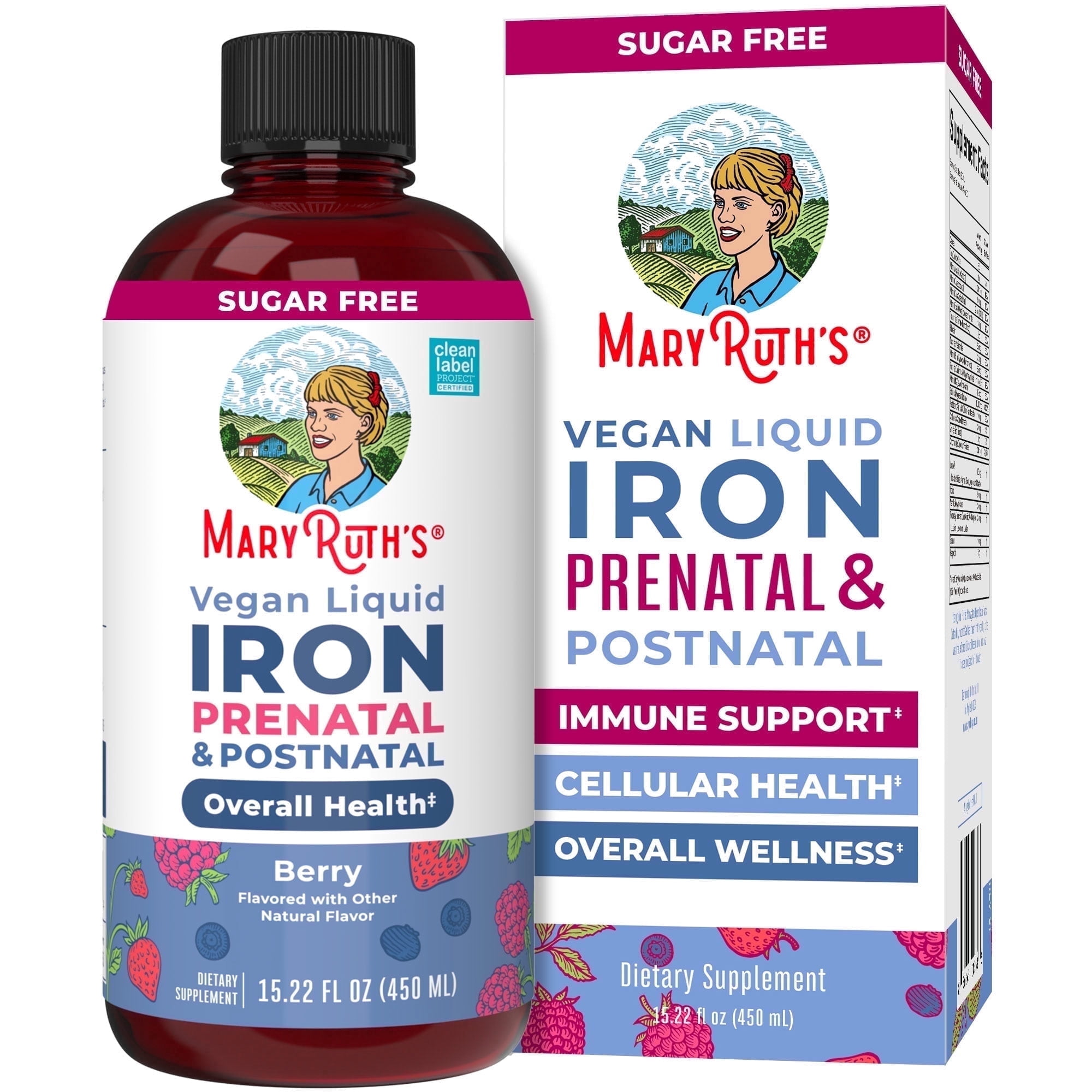 MaryRuth's Prenatal Postnatal Iron Liquid Supplement, Immune Support, Cellular Health, Berry Flavor, Vegan, Dairy-Free, Gluten-Free, 15.22 fl oz