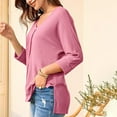 thumbnail image 3 of Womens Summer Waffle Knit Top V Neck Tunic Tops 3/4 Length Sleeve Off The Shoulder T Shirts Loose Fitted Solid Basic Tees Trends Dressy Blouses Holiday Party Clothing, 3 of 7