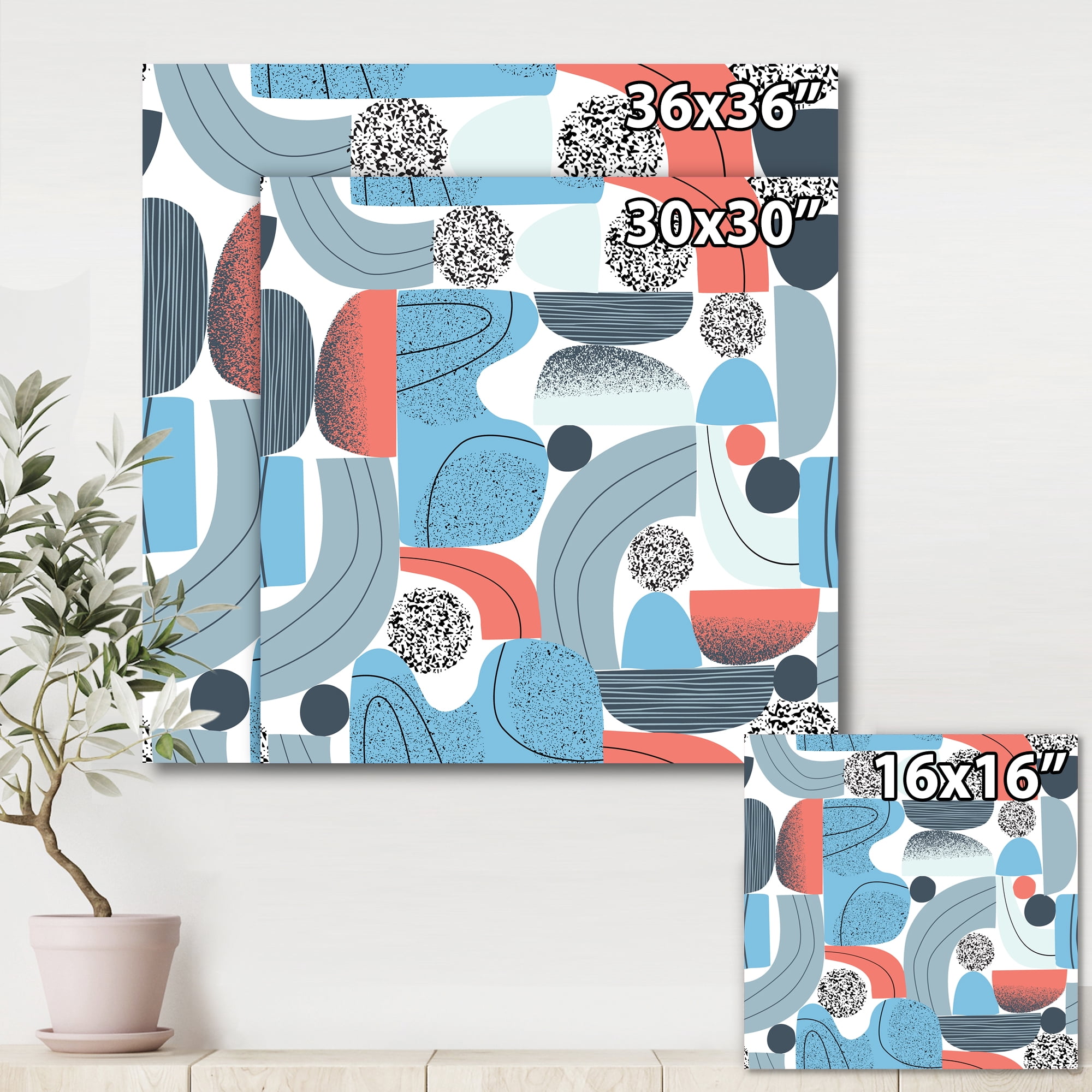 Retro Shapes With Abstract Moons and Suns II 36 in x 36 in Painting Canvas Art Print, by Designart