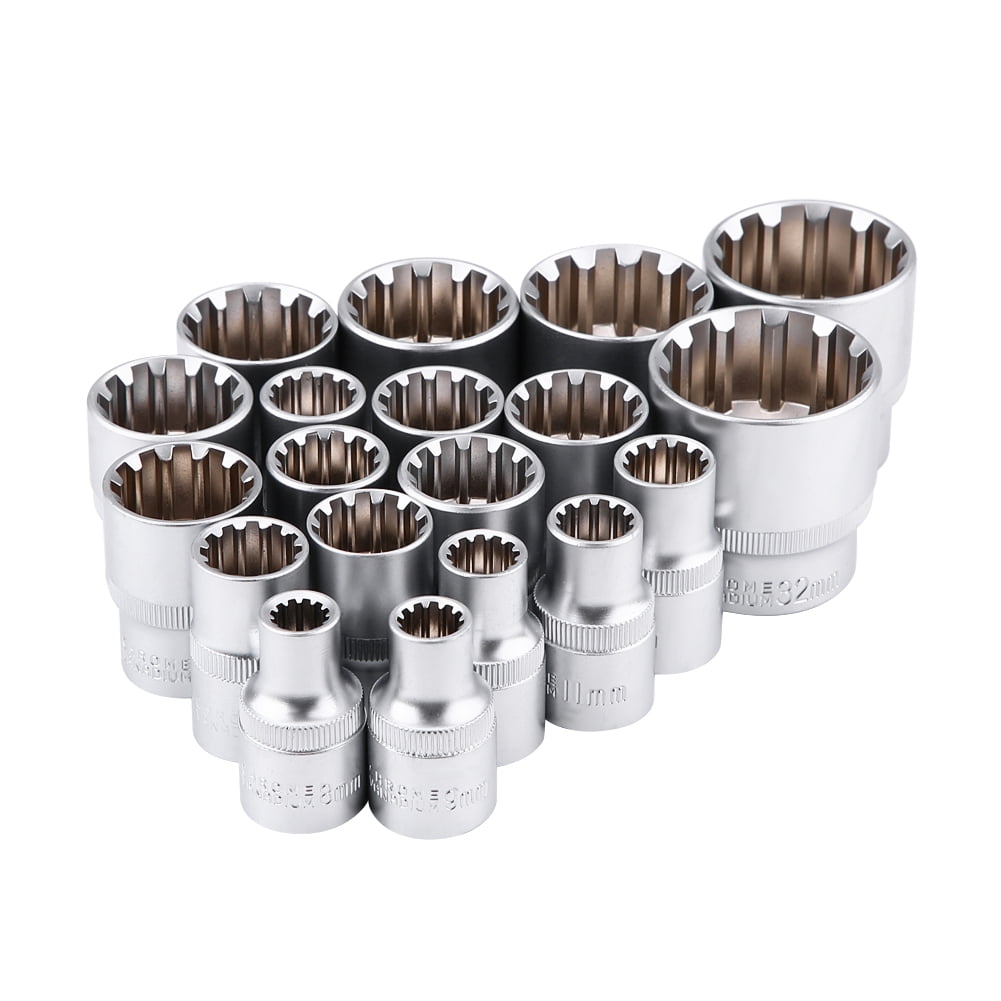 Hex Torx Splined Bit Socket Set,Biuzi 1/2 Drive 6 12 Point Repair Tool Kit M8-M32 of 19 Pcs Hex Torx Splined Bit Socket Set,Biuzi 1/2 Drive 6 12 Point Repair Tool Kit M8-M32 of 19 Pcs