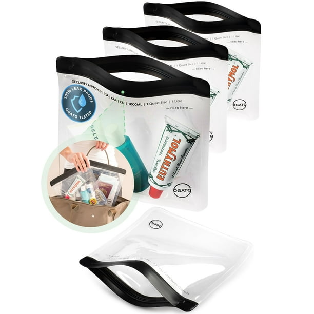 Ogato 3 piezas - Bolsa de aseo transparente aprobada por la TSA - Nuestras bolsas de aseo transparentes de tamaño cuarto de galón están aprobadas por seguridad en todo el mundo para líquidos y cosméti