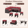 thumbnail image 6 of AECOJOY 7 Piece Patio Furniture Set PE Rattan Outdoor Dining Set Sectional Sofa Couch with Table Patio Conversation Set in Wine Red, 6 of 7