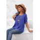 thumbnail image 4 of Blusa informal de manga corta con borlas y bordado bohemio mexicano de verano para mujerRoyal BlueX-Large, 4 of 5