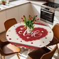 thumbnail image 3 of Red Valentine's Day Fitted Tablecloth with Elastic Edged, Round Table Cloth for Dining Table, Love Heart Roses Romantic Rustic Waterproof Oil Proof Table Cover for Indoor Outdoor 36"-44", 3 of 8