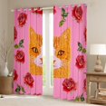 thumbnail image 2 of Feelyou Kawaii Cat Kitten Blackout Curtains Set of 2 (52x84 Each) for Kids, Rose Flower Floral Window Curtains, Pink Cartoon Animal Theme Curtains and Drapes, Black Out Curtains Decor, 2 of 6