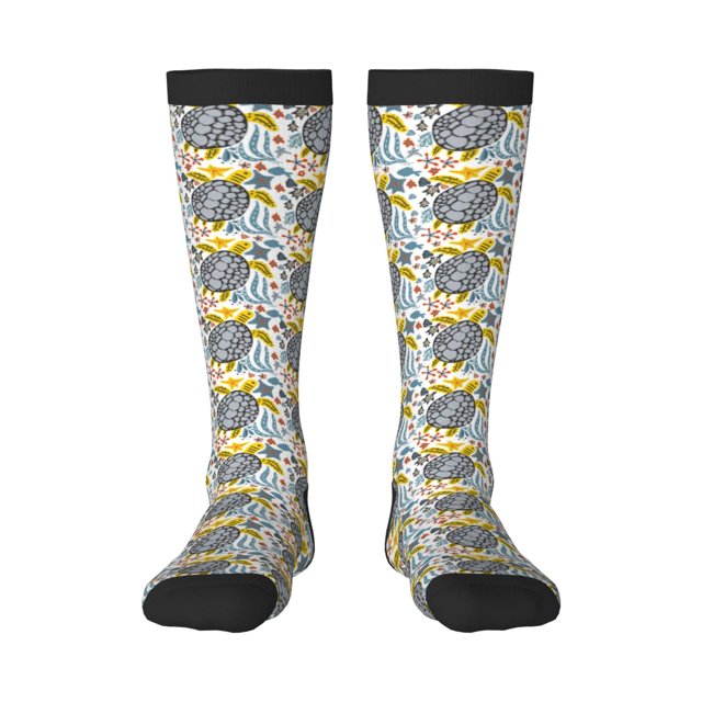 Fotbe Sea Turtle Calcetas Divertidas Estampadas para Hombre y Mujer, Calcetas de Algodón hasta la Rodilla para Caminar, Correr, Enfermería y Embarazo
