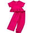 thumbnail image 2 of ATOGUTA Girls Activewear Sets 2T-8 Ruffle Sleeve T-Shirt Top and Pants 2 Piece Clothes Set, 2 of 5