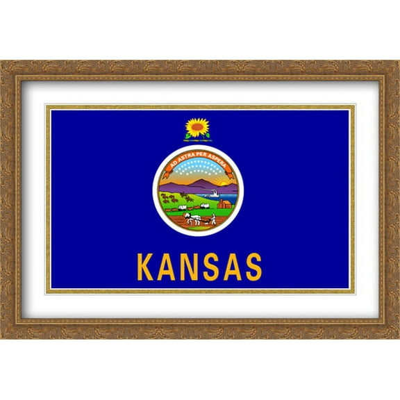 Kansas State 2x Matted 40x28 Large Gold Ornate Framed Art Print by The Flag Art Print Series