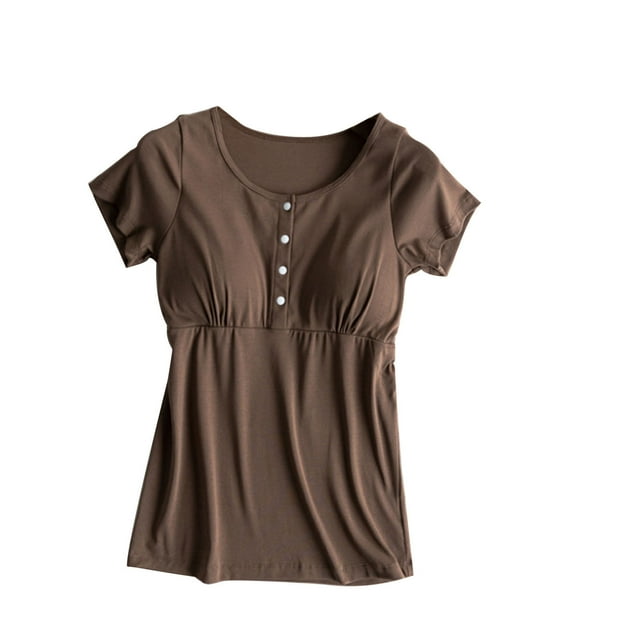 Bwiyojiz Tailles M-TTG Robe de Maternité en Coton de Printemps Mode T-Shirt à Manches Courtes d'Été Imprimé Col Rond Décontracté Bouton Chemisiers Réguliers Spring's Tops Trends Vêtements de Grossesse, Cadeaux pour Maman