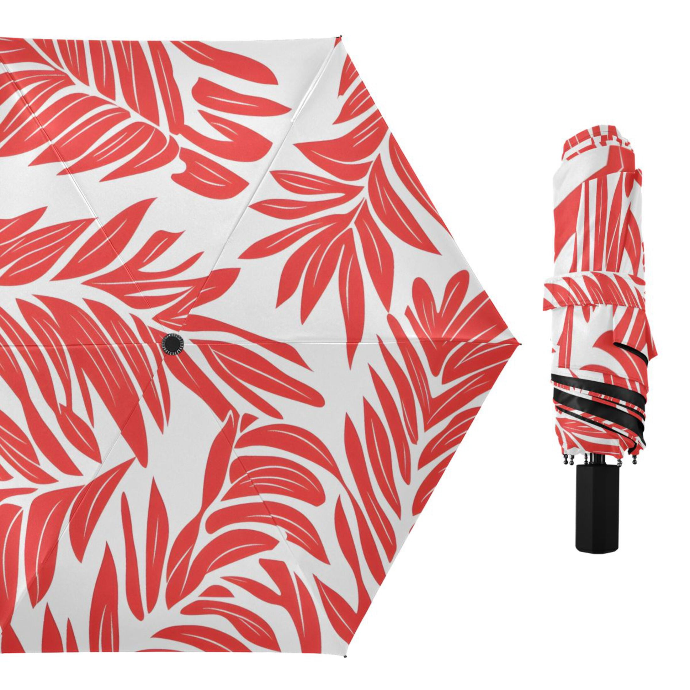 ALAZA Tropical Leaf-a1 UPF 50+ Compact Folding Umbrella for Rain Travel Umbrella Packable