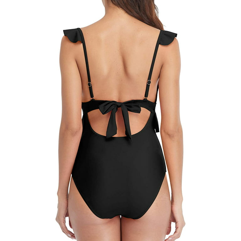 Womens One Piece Ruffle Cut Out Swimsuits Strappy Monokinis Bathing Suits