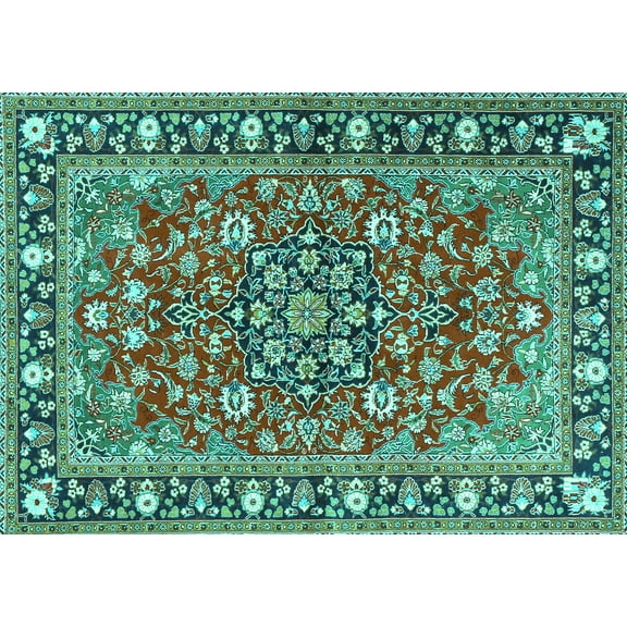 Ahgly Company Indoor Rectangle Persian Turquoise Blue Traditional Area Rugs, 5' x 7'