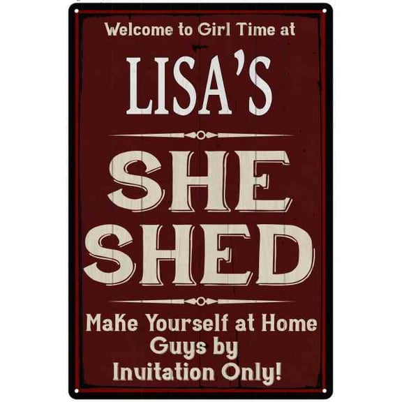 LISA'S She Shed Red Sign Lady Cave 8 x 12 High Gloss Metal 208120088014