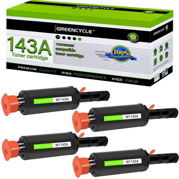 greencycle Compatible Toner Cartridge Replacement for HP 143A Black Toner Cartridge W1143A W1143AD Use for Laserjet Neverstop 1001nw Printer MFP 1202w 1202nw 1201n(4PC)