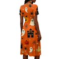 thumbnail image 5 of Women's Halloween Dresses Pumpkin Ghost V Neck Spooky Dresses Spider Webeb Bat Short Sleeve Horror Midi Dresses, L, 5 of 5